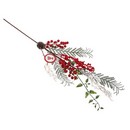 Ветка декоративная, с красными и белыми ягодами, шишкой и хвоей, 80 см, СНОУ БУМ 353-014