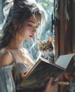 Тетрадь 48л. лин., обл. мел. карт. "Девушка с котенком",  КТС-Про (10/80)  С2549-115