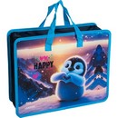 Папка для тетрадей, ИЗО и технологии "deVENTE. Happy Pinguin" A4 (33,5x26x10 см) с текстильным расширением 10 см, на молнии сверху, пластик 400 мкм, текстильные ручки, в пластиковом пакете 8057506