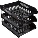 Лоток для бумаг горизонтальный "deVENTE", 3-x секционный A4  размер 258x332x255 мм, полистирол, металлические штыри, для бумаги формата А4, черный, индивидуальная упаковка 3040403