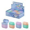 Точилка пластиковая ErichKrause Case Duo, Pastel Bloom, с контейнером, ассорти (в коробке-дисплее по 12 шт) 59989