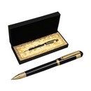 Ручка подарочная шариковая в кожзам футляре поворотная Вензура корпус черный с золотым   7584542 7584542    