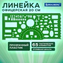 Линейка офицерская 20 см, BRAUBERG, зеленая, 65 тактических элементов, отливная шкала 210833