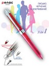 Ручка автоматич. PENAC ELE 001 3 в 1 синяя, красная, карандаш + ластик,  розовый корпус TF1401-02907WP
